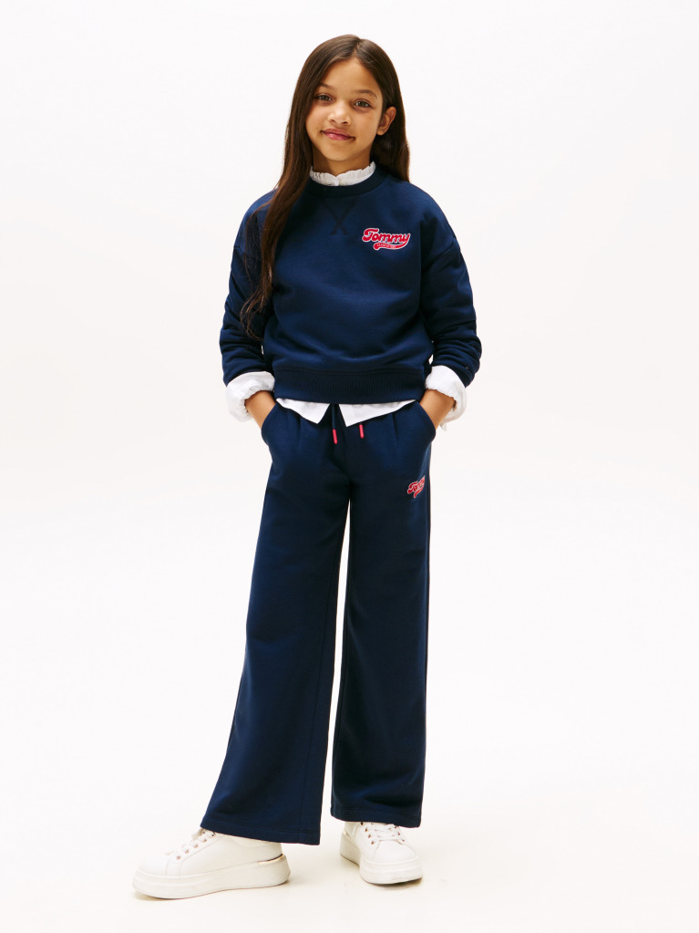 Blue Varsity Flock Logo Wide Leg Joggers  Girls