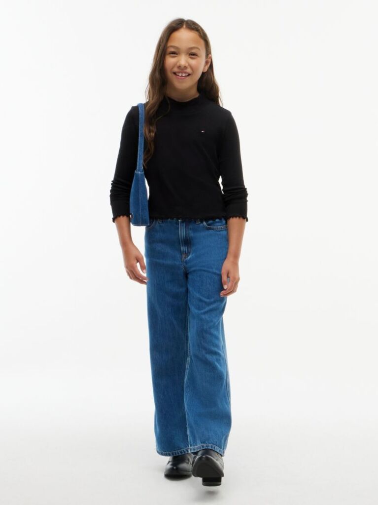 Black Ribbed Extra Slim Mock Neck Top  Girls