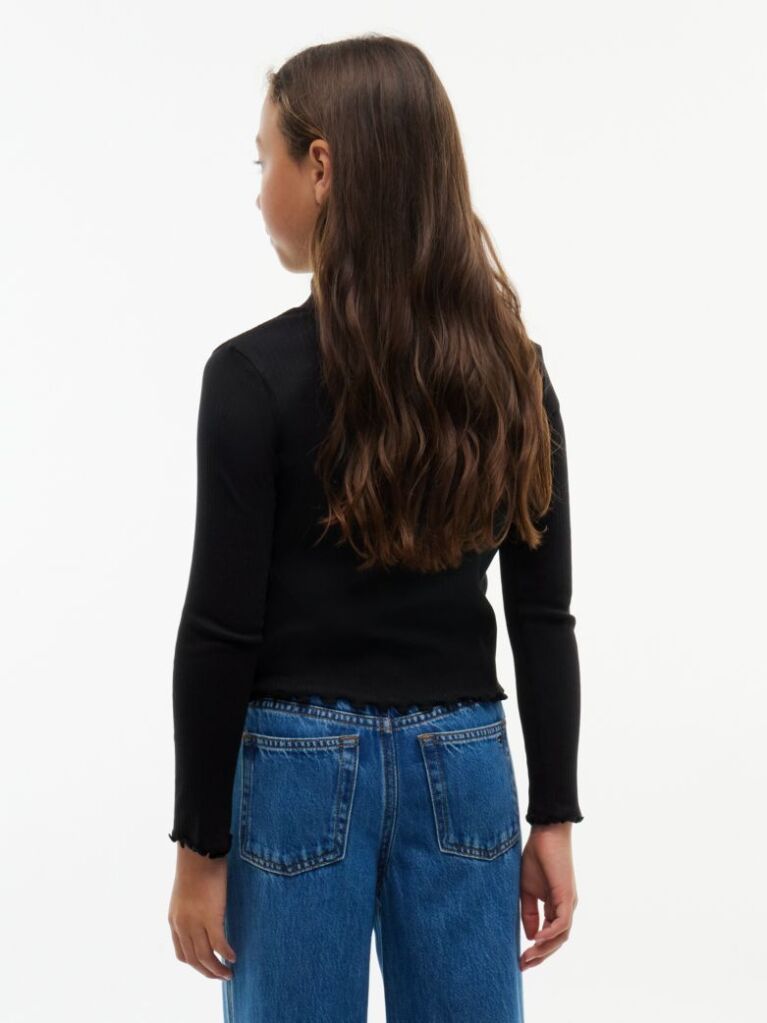 Black Ribbed Extra Slim Mock Neck Top  Girls