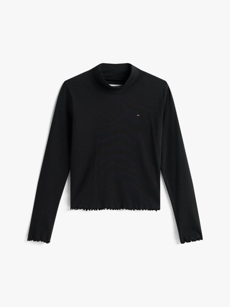 Black Ribbed Extra Slim Mock Neck Top  Girls