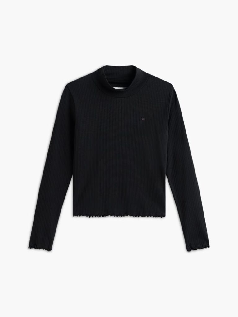Black Ribbed Extra Slim Mock Neck Top  Girls