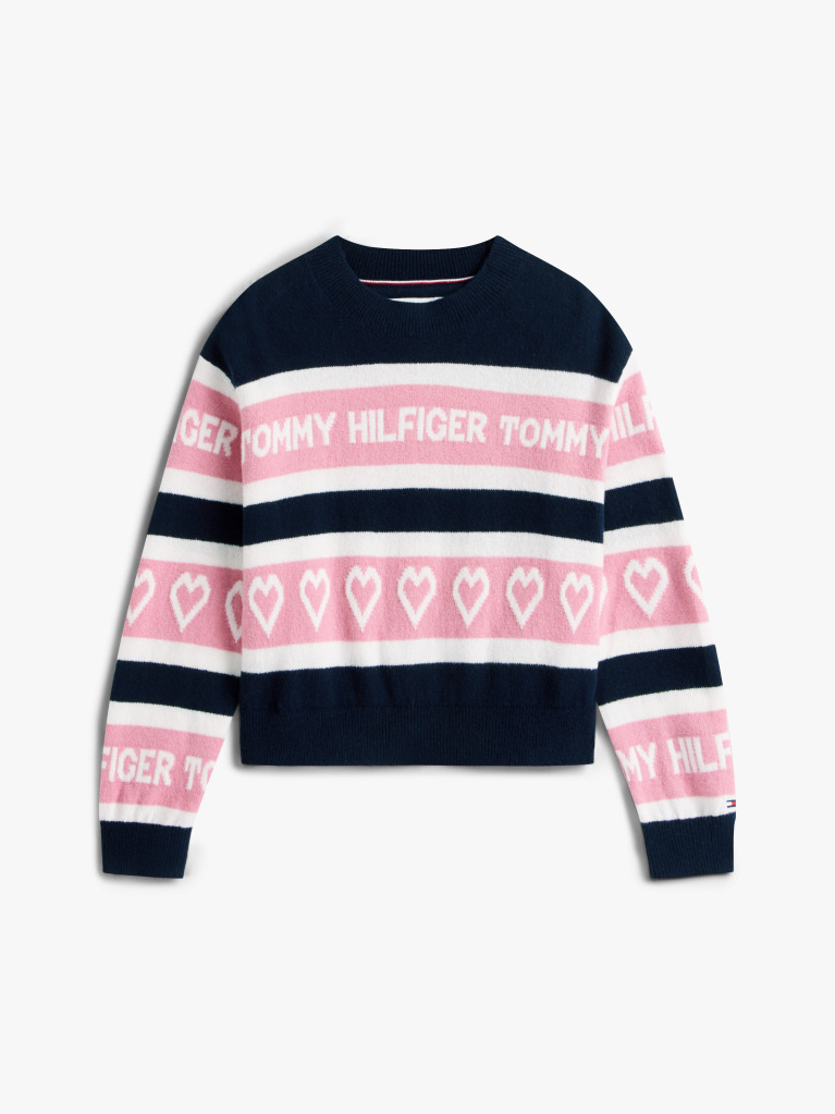 Blue Intarsia Repeat Logo Relaxed Jumper  Girls