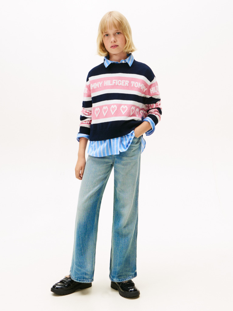 Blue Intarsia Repeat Logo Relaxed Jumper  Girls