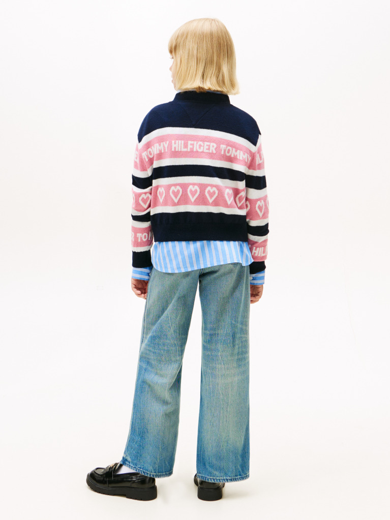 Blue Intarsia Repeat Logo Relaxed Jumper  Girls
