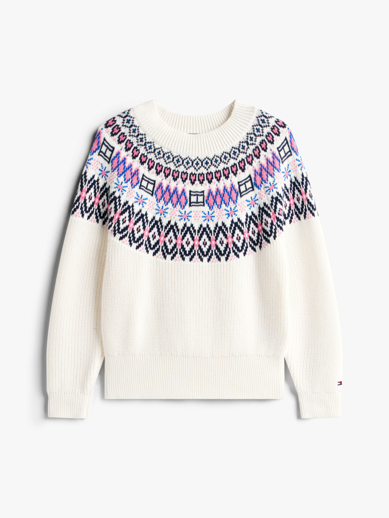 Beige Fair Isle Relaxed Balloon Sleeve Jumper  Girls