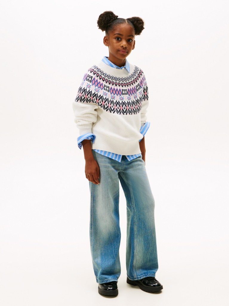 Beige Fair Isle Relaxed Balloon Sleeve Jumper  Girls