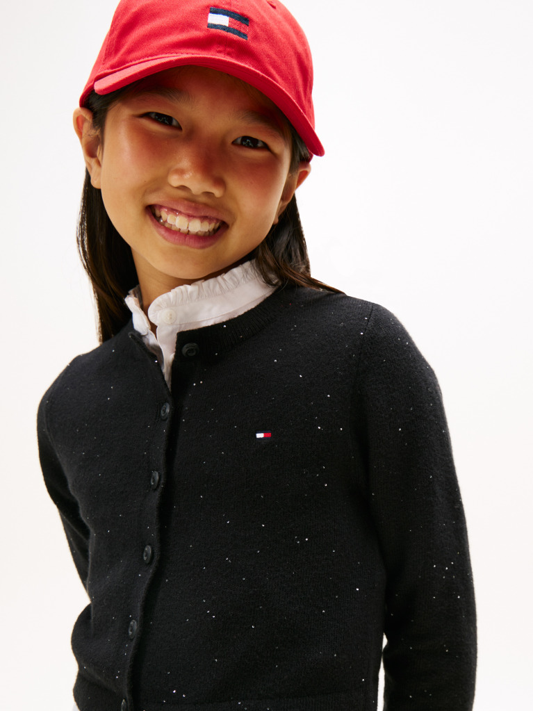 Black Sequin Rib-Knit Slim Cardigan  Girls
