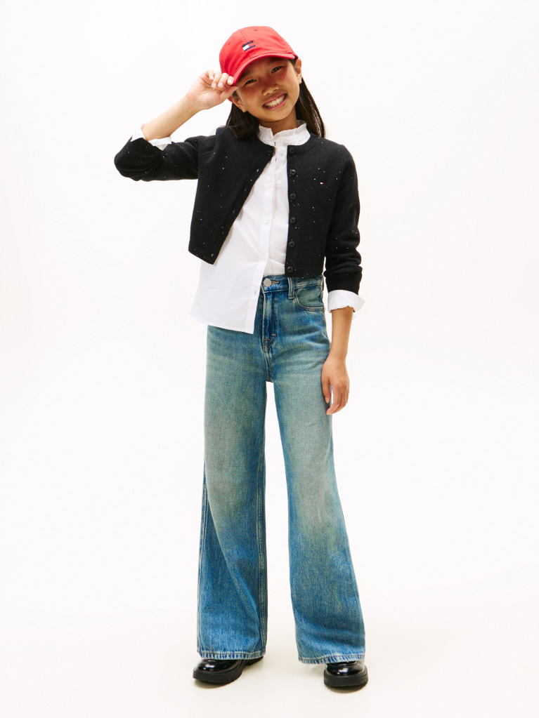 Black Sequin Rib-Knit Slim Cardigan  Girls