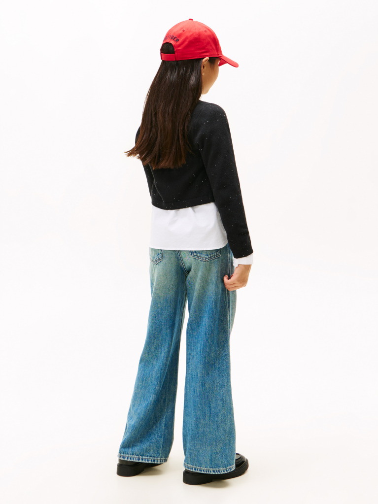 Black Sequin Rib-Knit Slim Cardigan  Girls