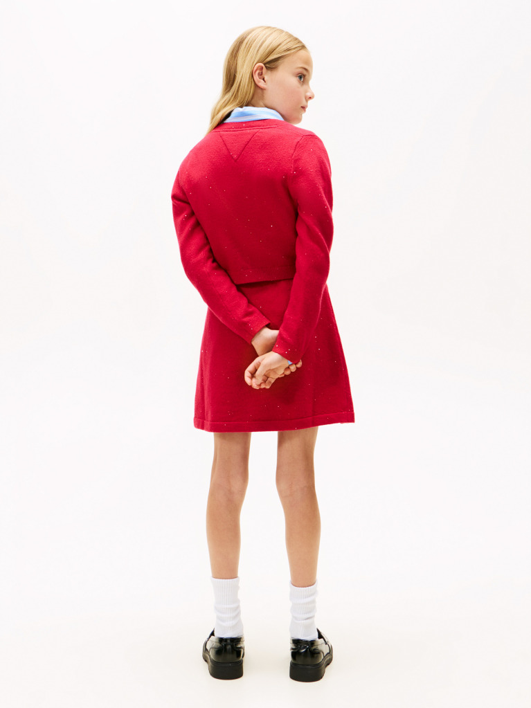Red Sequin Rib-Knit Slim Cardigan  Girls
