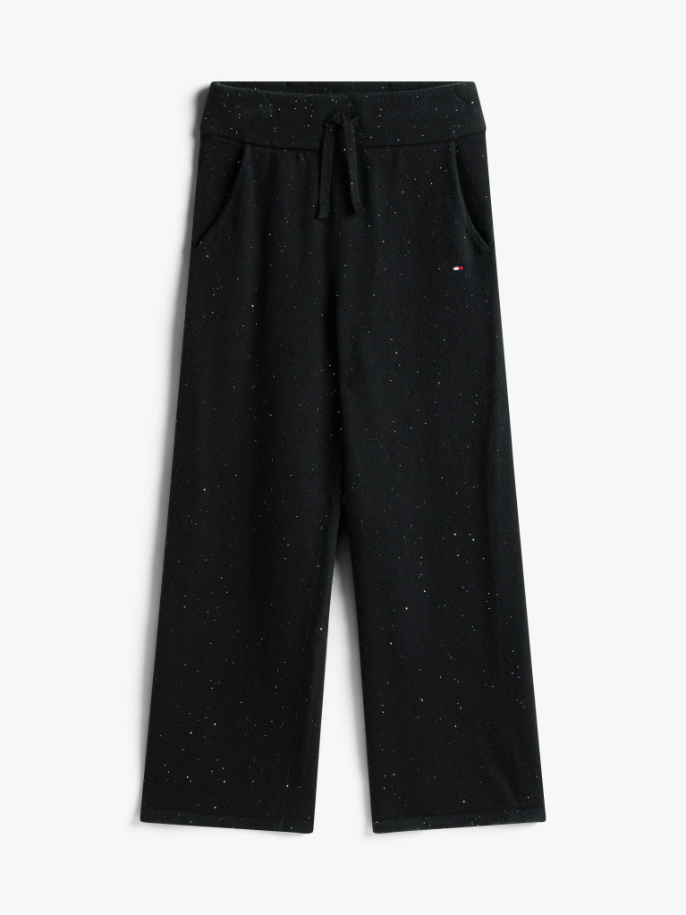Black Sequin Wide Leg Drawstring Trousers  Girls