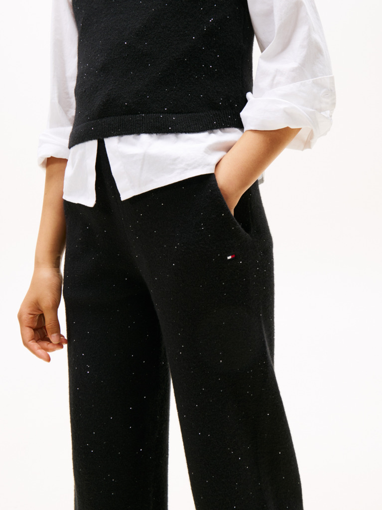 Black Sequin Wide Leg Drawstring Trousers  Girls