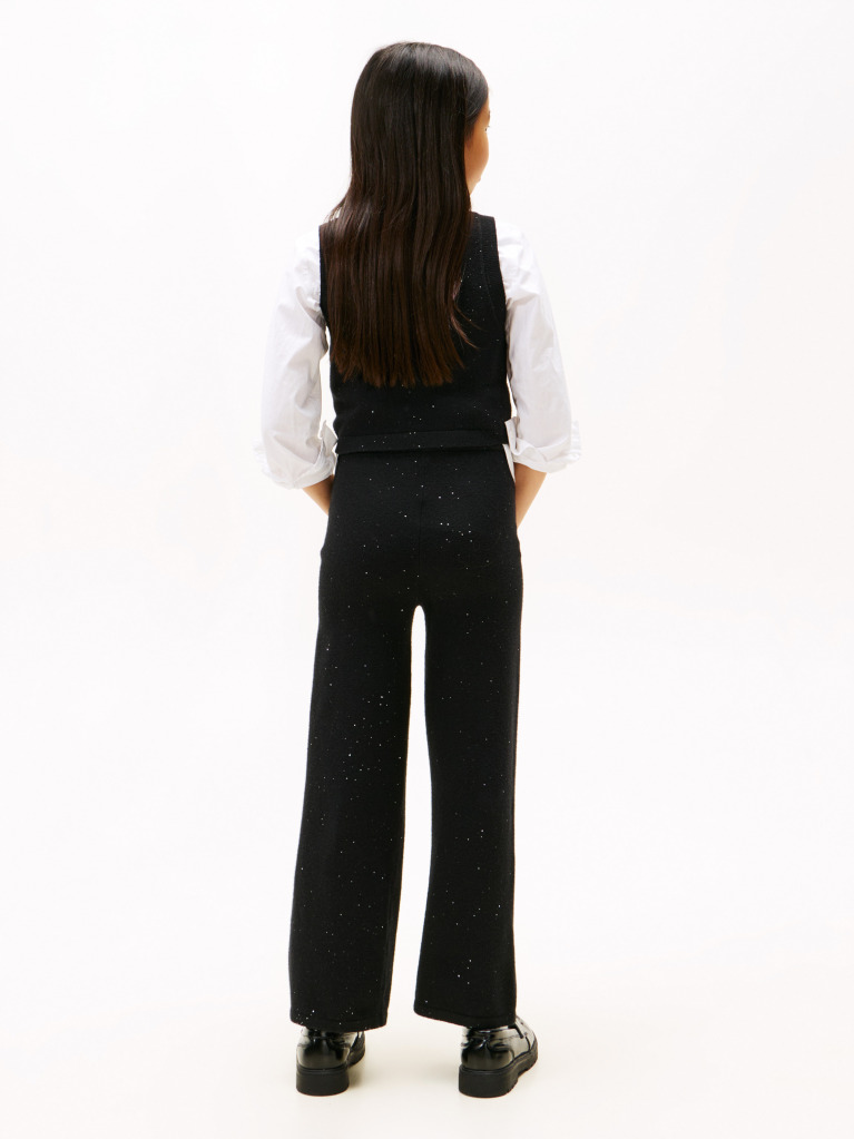 Black Sequin Wide Leg Drawstring Trousers  Girls