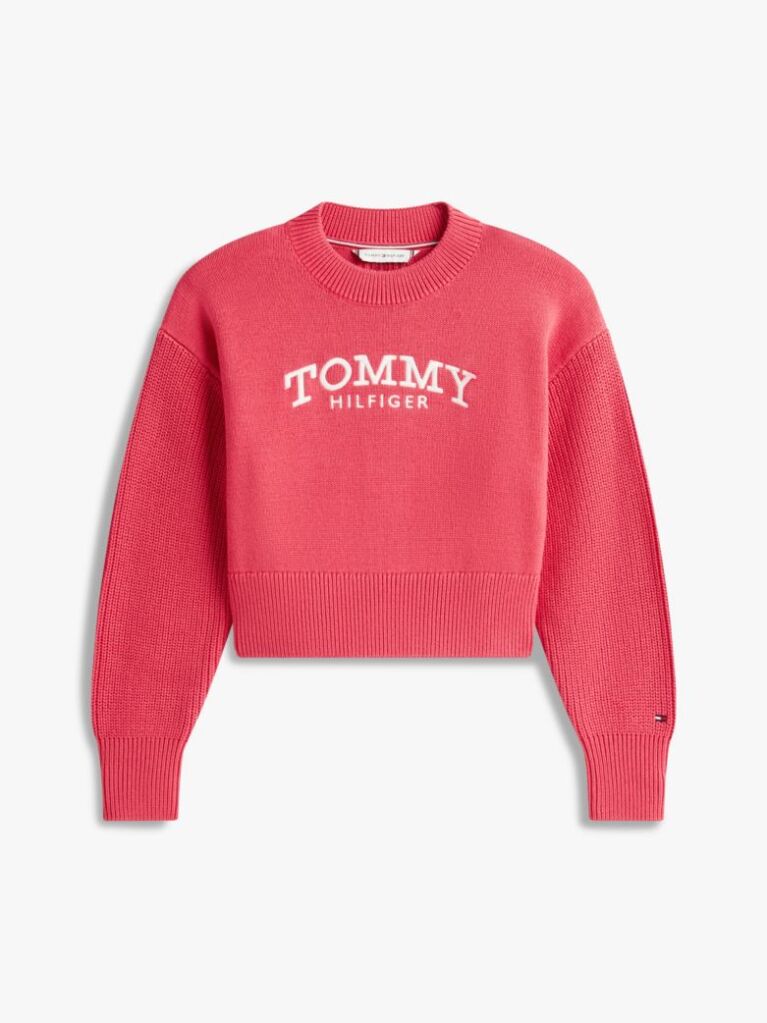 Pink Logo Embroidery Relaxed Crew Neck Jumper  Girls