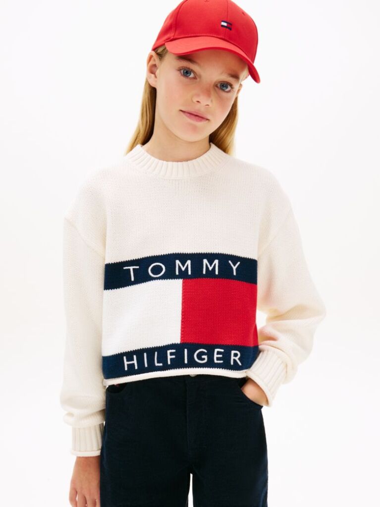 Beige Heritage Flag Rib-Knit Relaxed Jumper  Girls