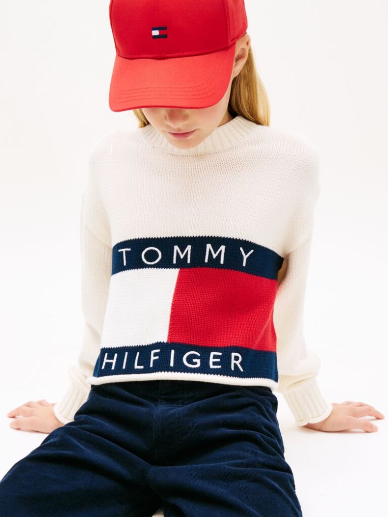 Beige Heritage Flag Rib-Knit Relaxed Jumper  Girls