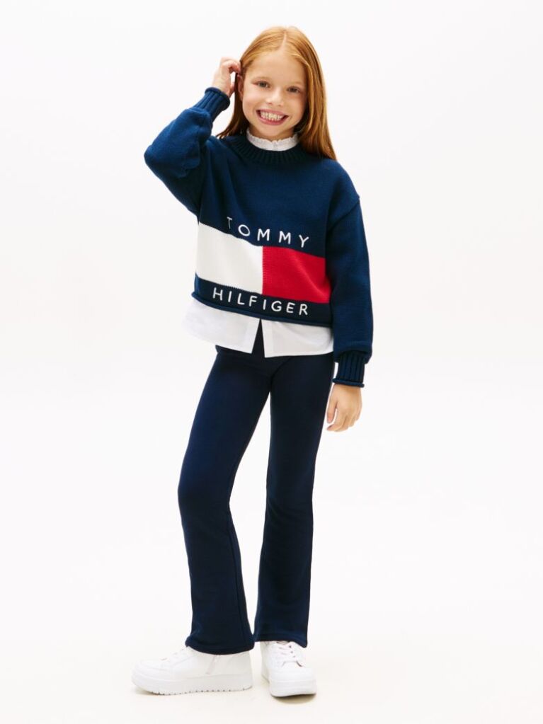 Blue Extra Slim Metallic Logo Flared Leggings  Girls