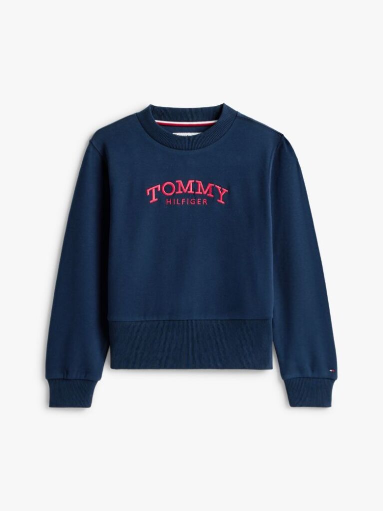 Blue Logo Embroidery Crew Neck Terry Sweatshirt  Girls