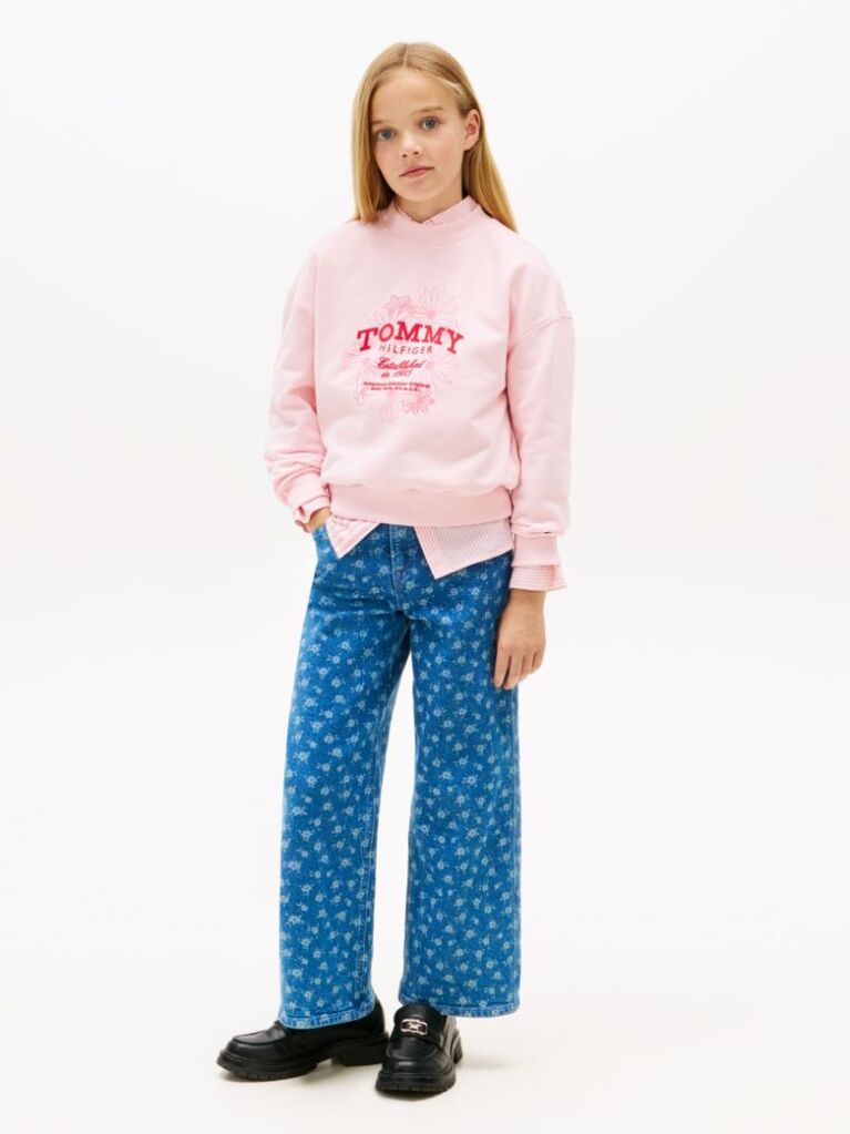 Pink Flock Logo Terry Crew Neck Sweatshirt  Girls