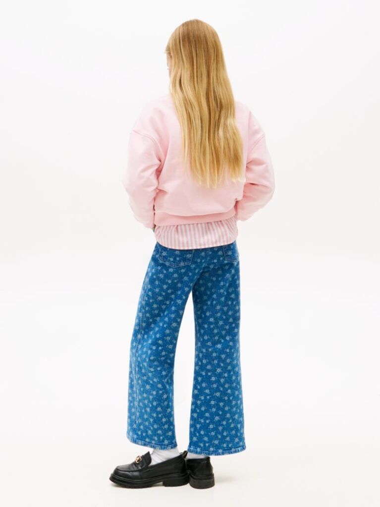 Pink Flock Logo Terry Crew Neck Sweatshirt  Girls