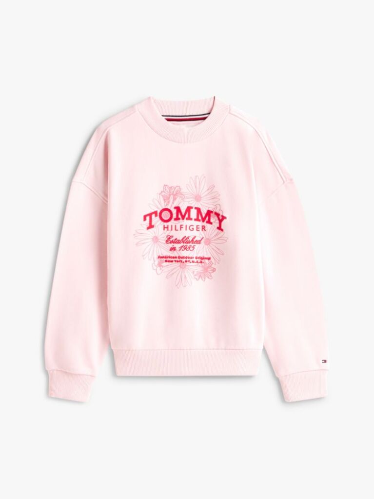 Pink Flock Logo Terry Crew Neck Sweatshirt  Girls