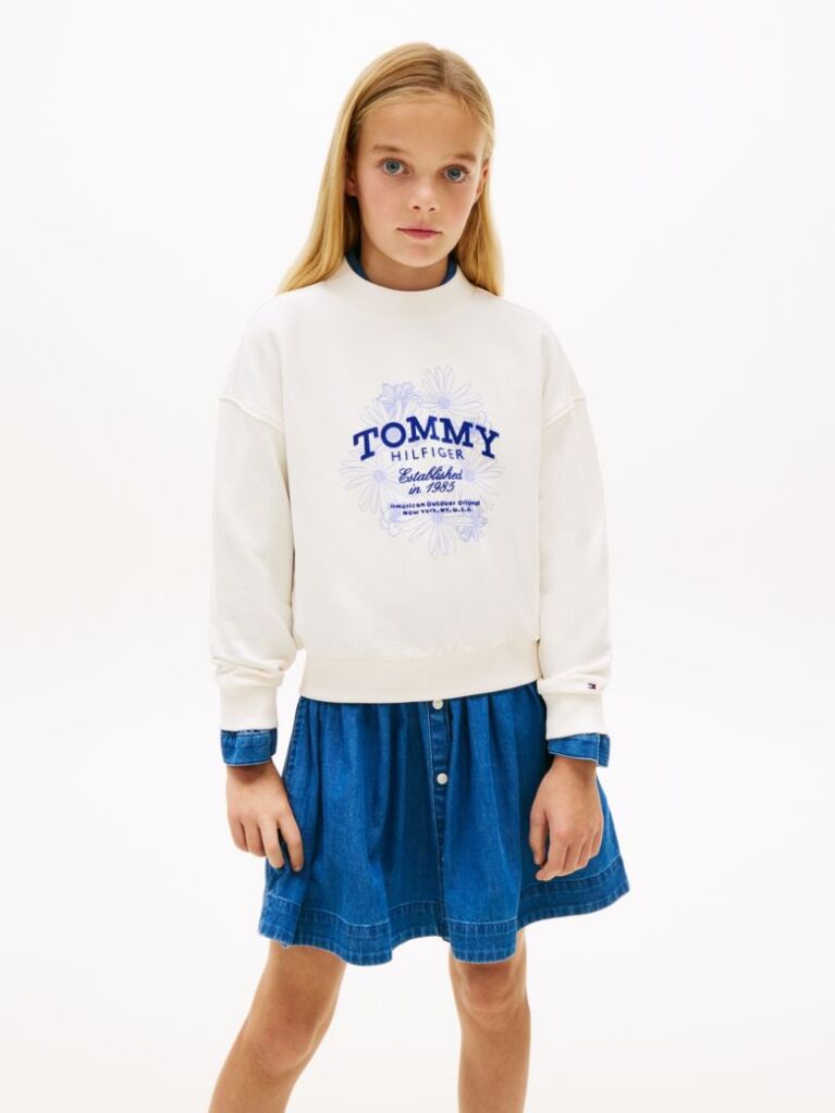 White Flock Logo Terry Crew Neck Sweatshirt  Girls