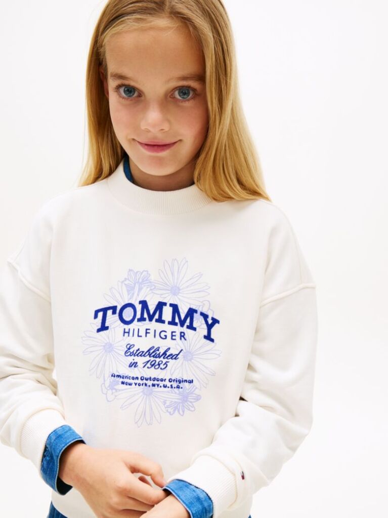 White Flock Logo Terry Crew Neck Sweatshirt  Girls
