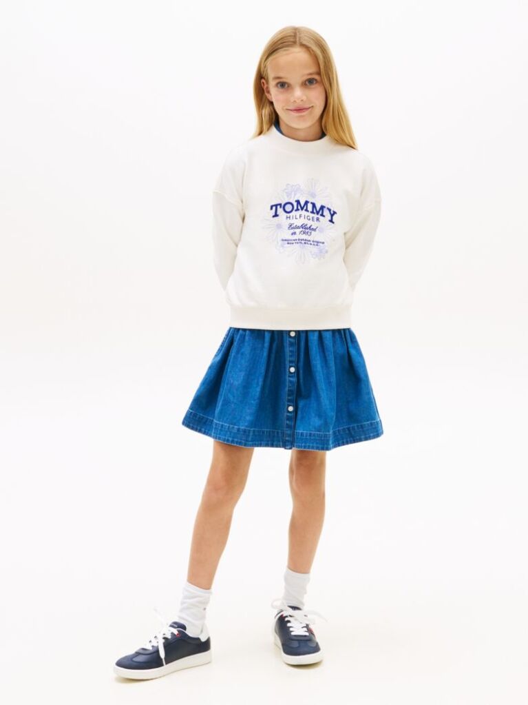 White Flock Logo Terry Crew Neck Sweatshirt  Girls