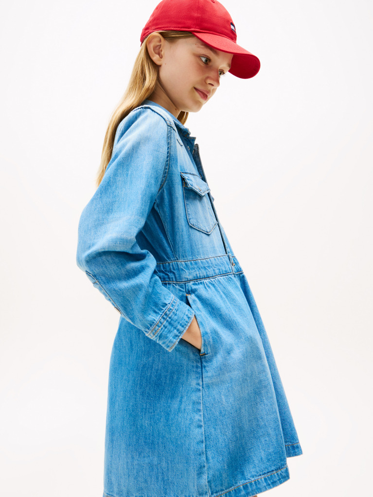 Μπλε Μακρυμάνικο Denim Φόρεμα  Κορίτσια