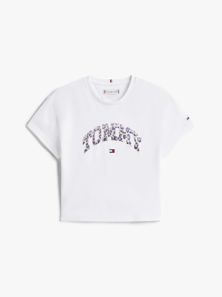 Άσπρο Varsity T-Shirt Με Λεοπάρ Λογότυπο  Κορίτσια