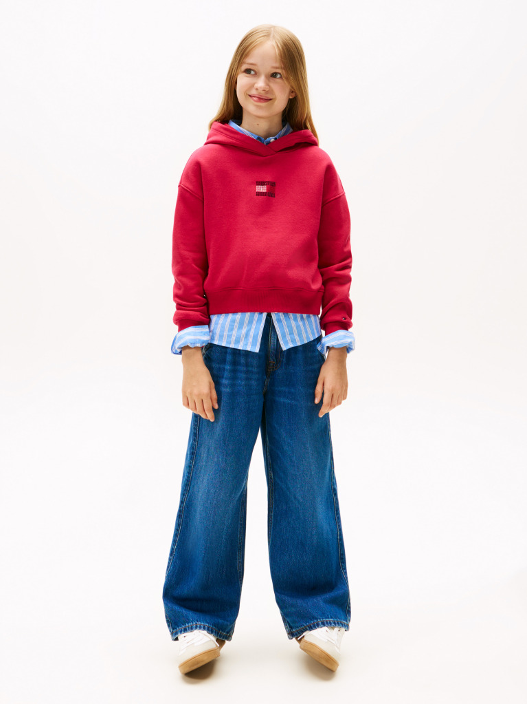Red Diamanté Flag Relaxed Fleece Hoody  Girls