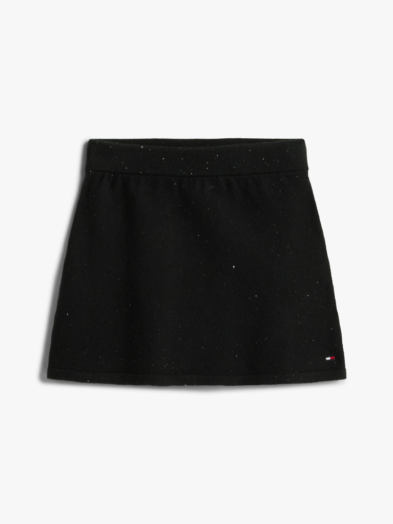 Black Sequin Rib-Knit A-Line Mini Skirt  Girls