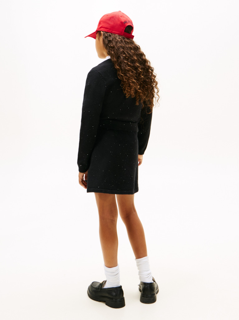 Black Sequin Rib-Knit A-Line Mini Skirt  Girls