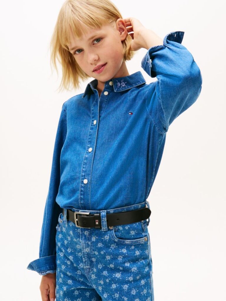 Denim Flower Denim Shirt  Girls