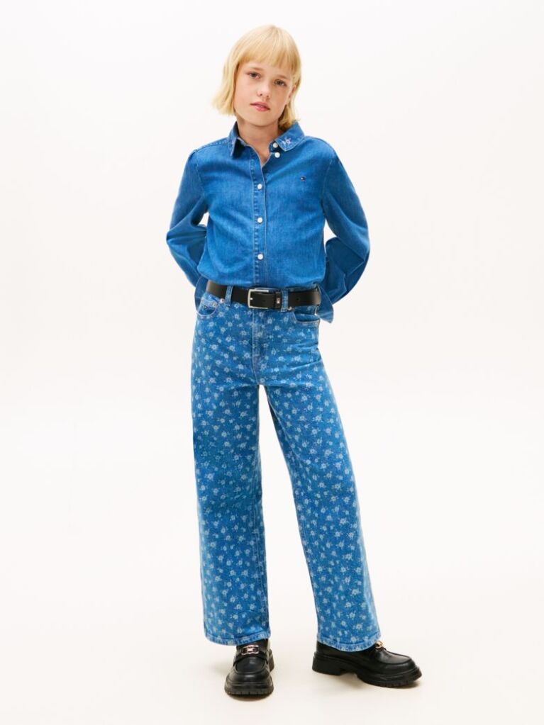Denim Flower Denim Shirt  Girls