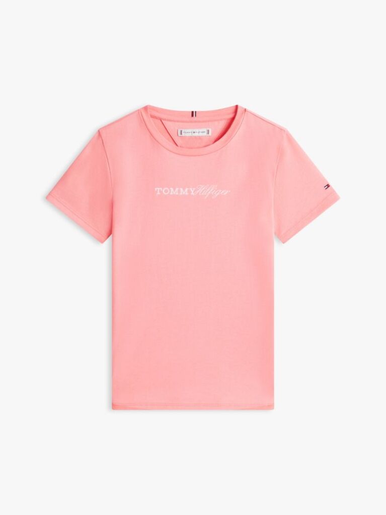 Ροζ Slim Βαμβακερό T-Shirt Με Κεντητό Λογότυπο  Κορίτσια