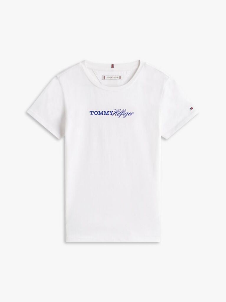 White Logo Embroidery Slim Vintage Jersey T-Shirt  Girls