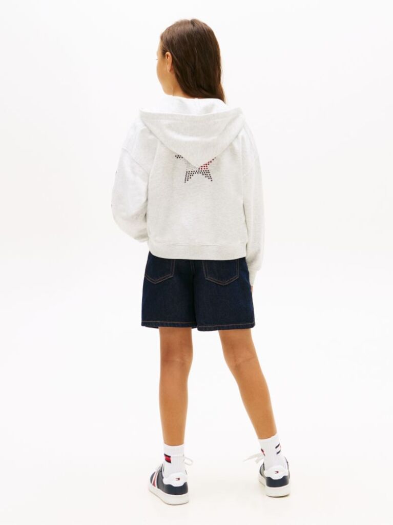 Grey Diamanté Star Back Logo Zip-Thru Hoody  Girls