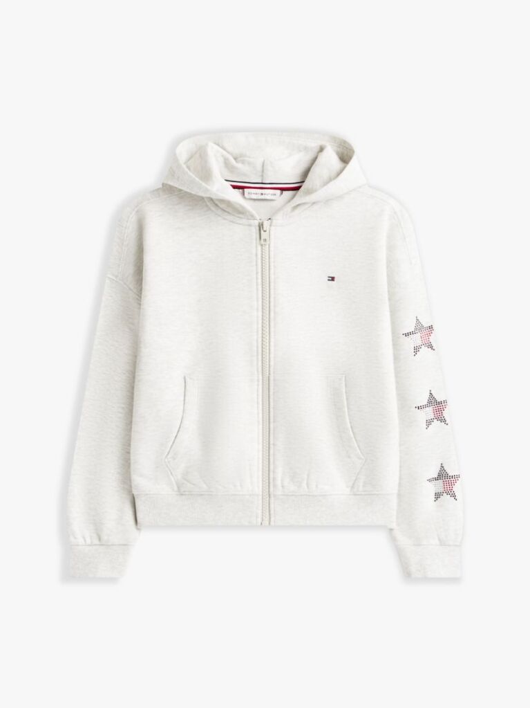 Grey Diamanté Star Back Logo Zip-Thru Hoody  Girls