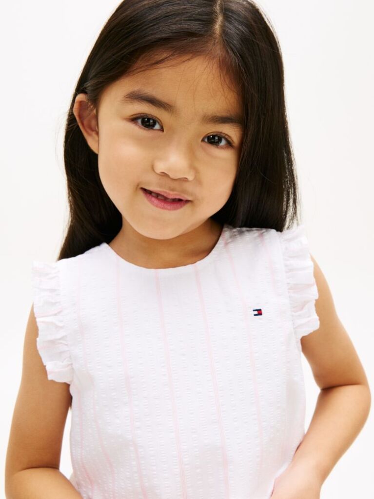 White Crossover Back Seersucker Sleeveless Shirt  Girls