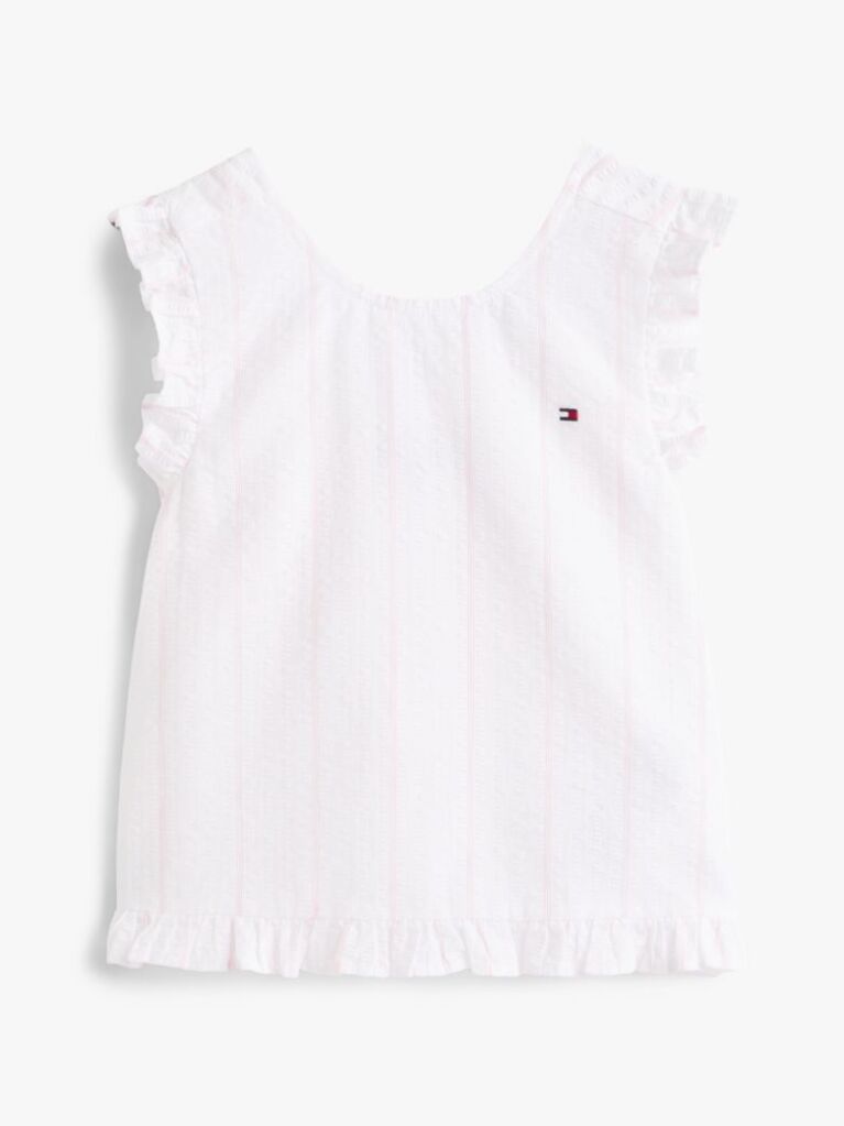 White Crossover Back Seersucker Sleeveless Shirt  Girls