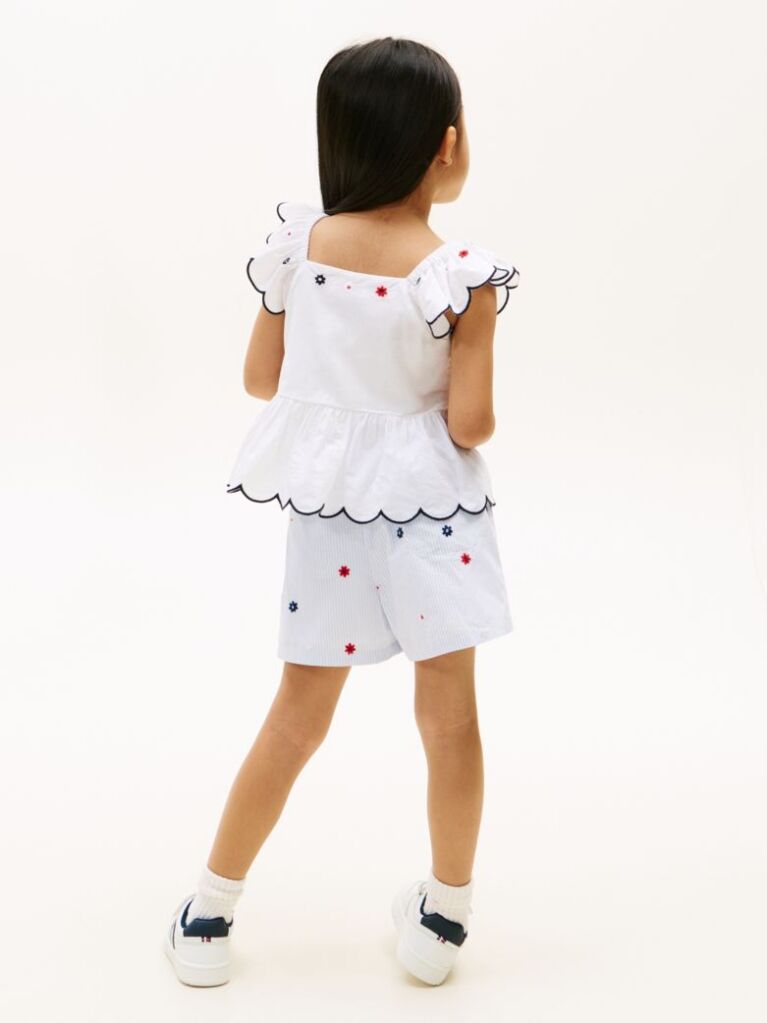 White Floral Embroidery Short Sleeve Top  Girls