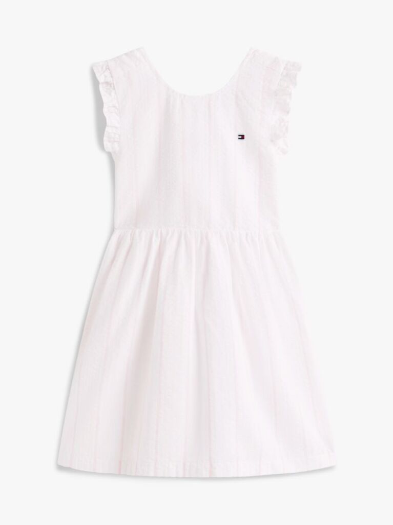 White Open Back Seersucker Fit And Flare Dress  Girls