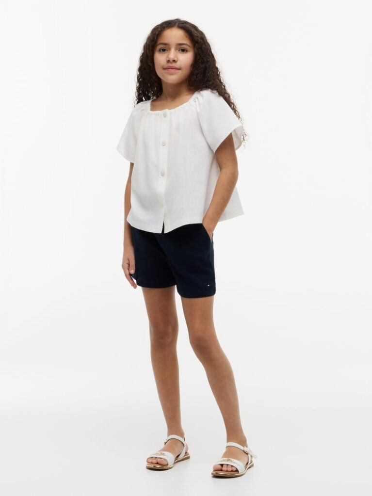 Blue Mercerised Linen Blend Wide Leg Shorts  Girls