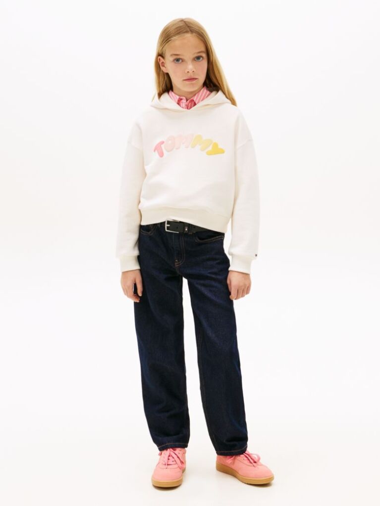 Beige Textured Logo Relaxed Hoody  Girls