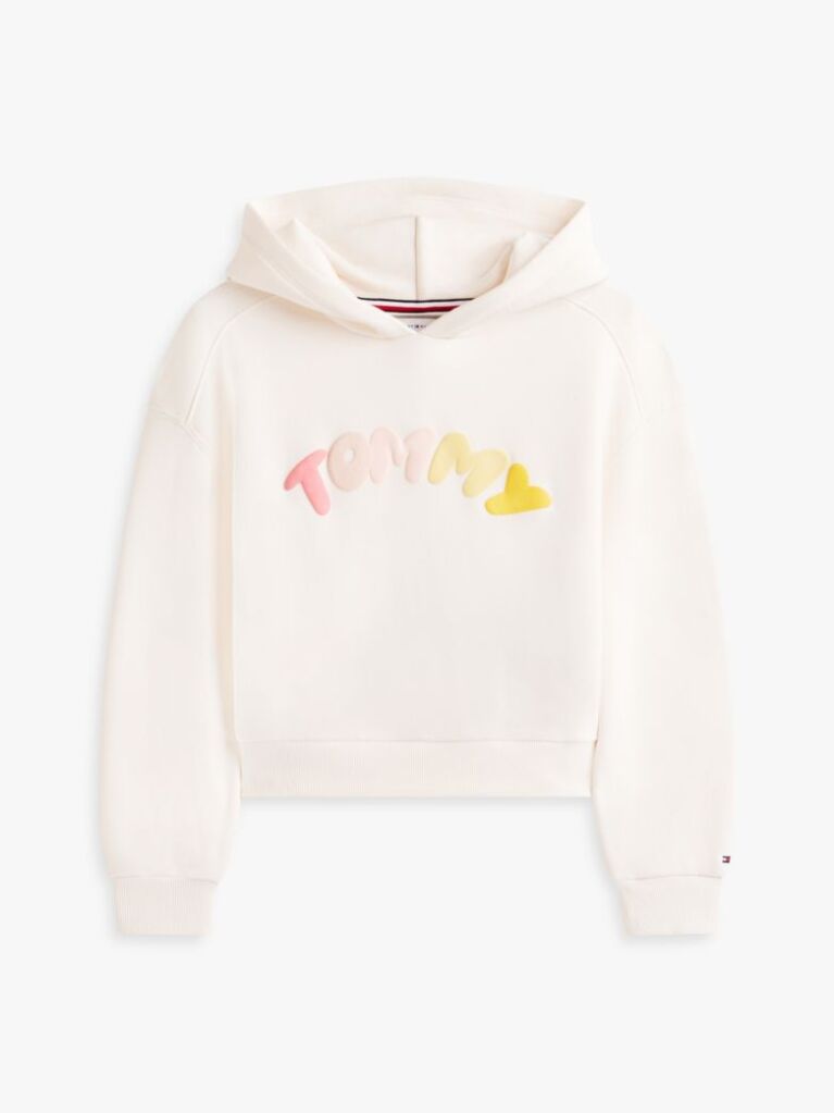 Beige Textured Logo Relaxed Hoody  Girls
