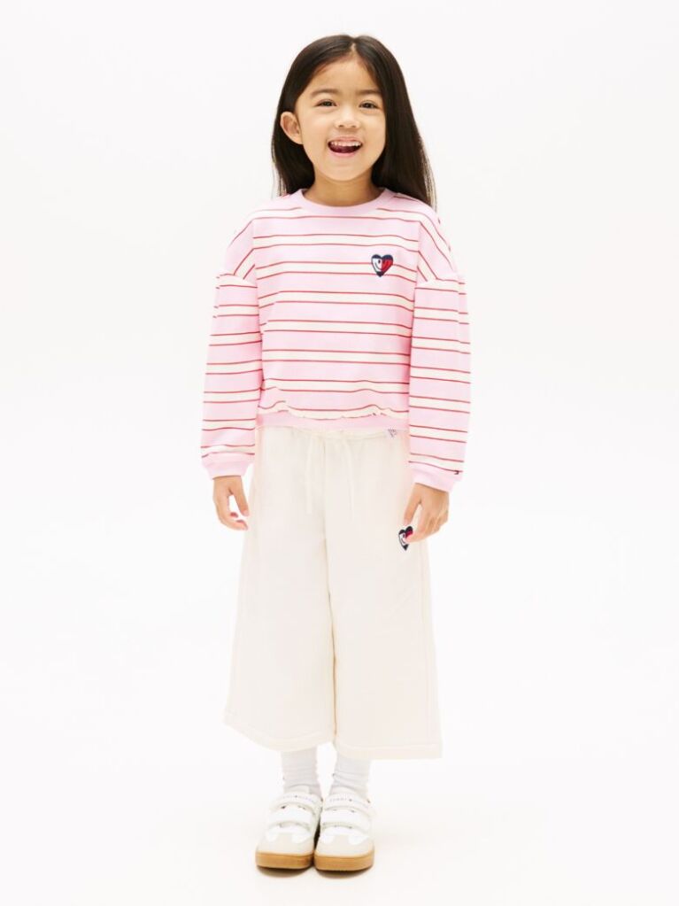 Beige Smiley Flag Relaxed Culotte Leg Joggers  Girls
