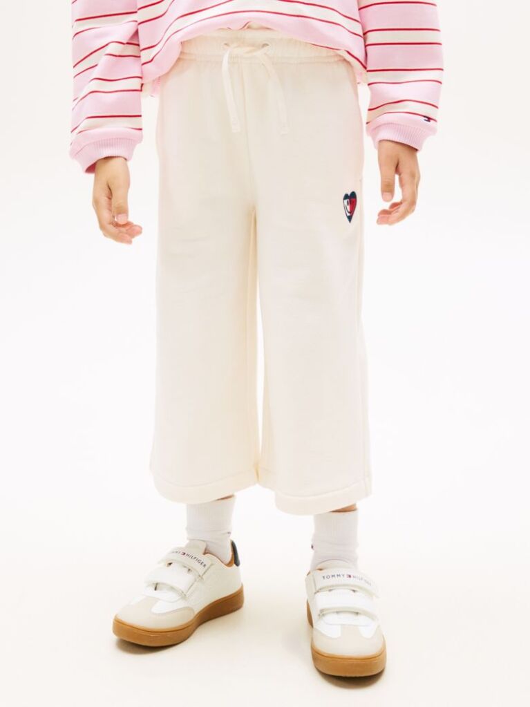Beige Smiley Flag Relaxed Culotte Leg Joggers  Girls
