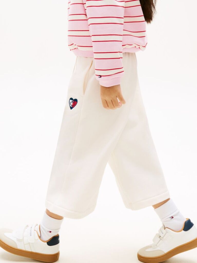 Beige Smiley Flag Relaxed Culotte Leg Joggers  Girls