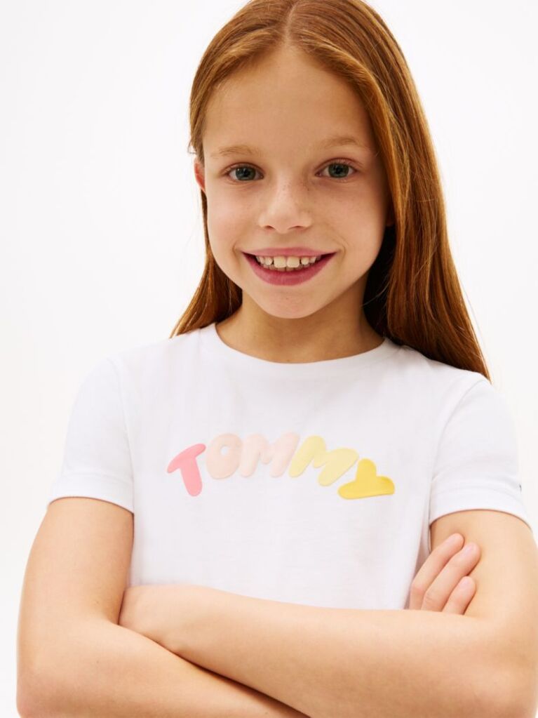 White Textured Logo Jersey Crew Neck T-Shirt  Girls